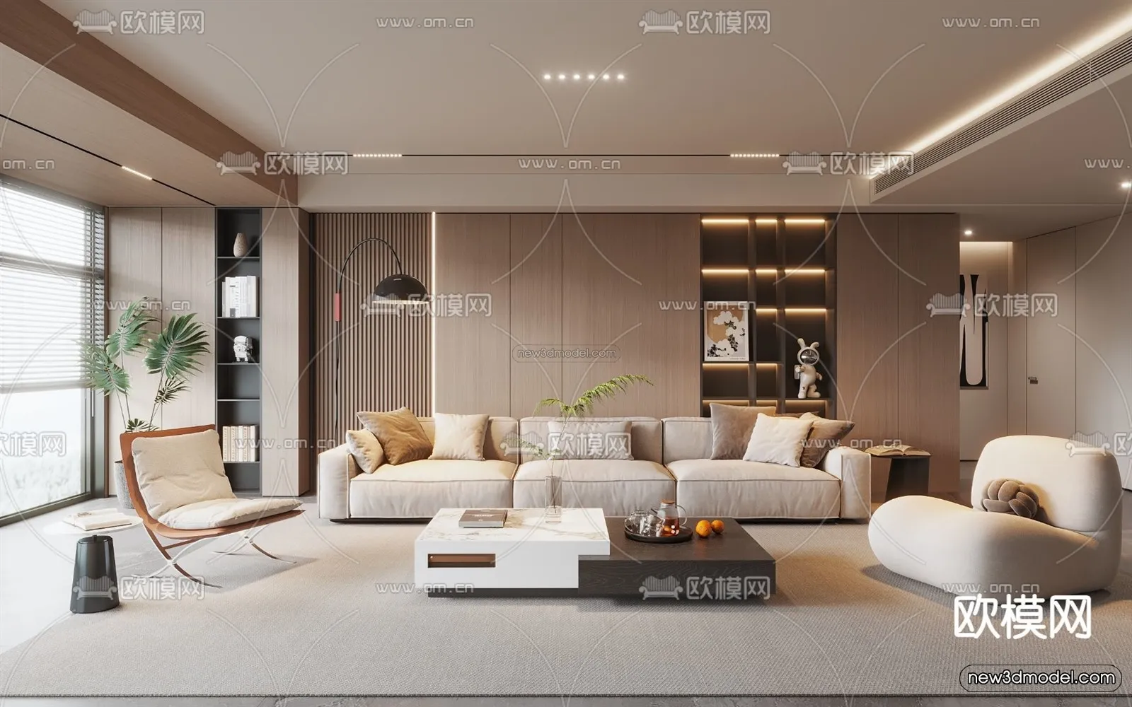 Modern Style Interior 3D Blocks and 3D Models - Living Room 3D Scene - 108