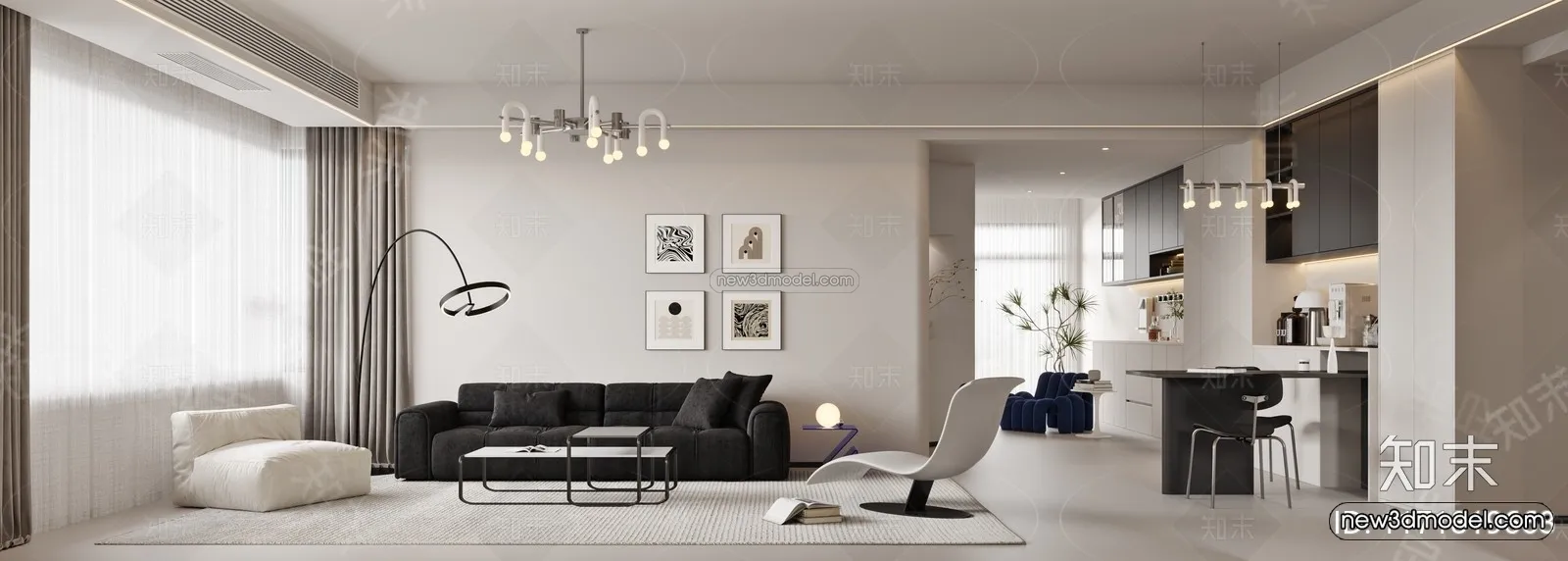 Modern Style Interior 3D Blocks and 3D Models - Living Room 3D Scene - 111