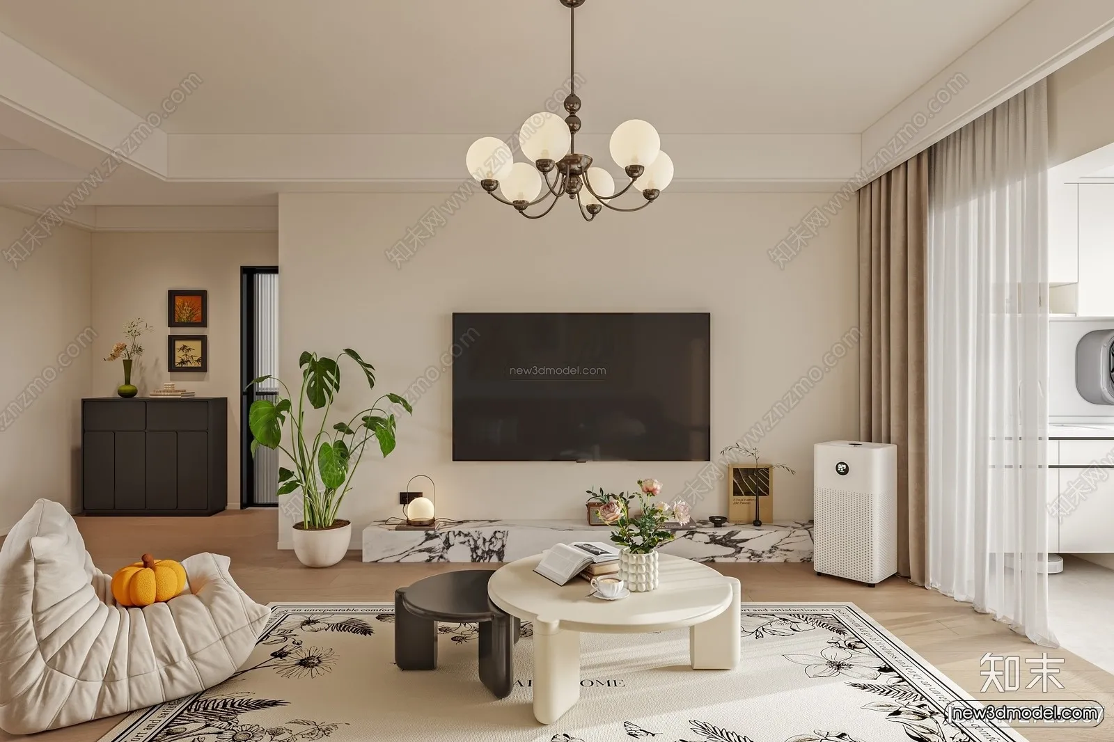Modern Style Interior 3D Blocks and 3D Models - Living Room 3D Scene - 112