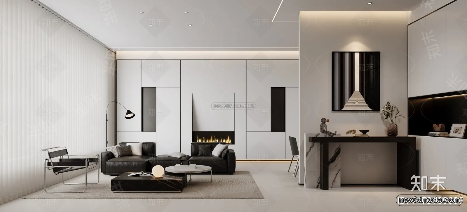 Modern Style Interior 3D Blocks and 3D Models - Living Room 3D Scene - 113