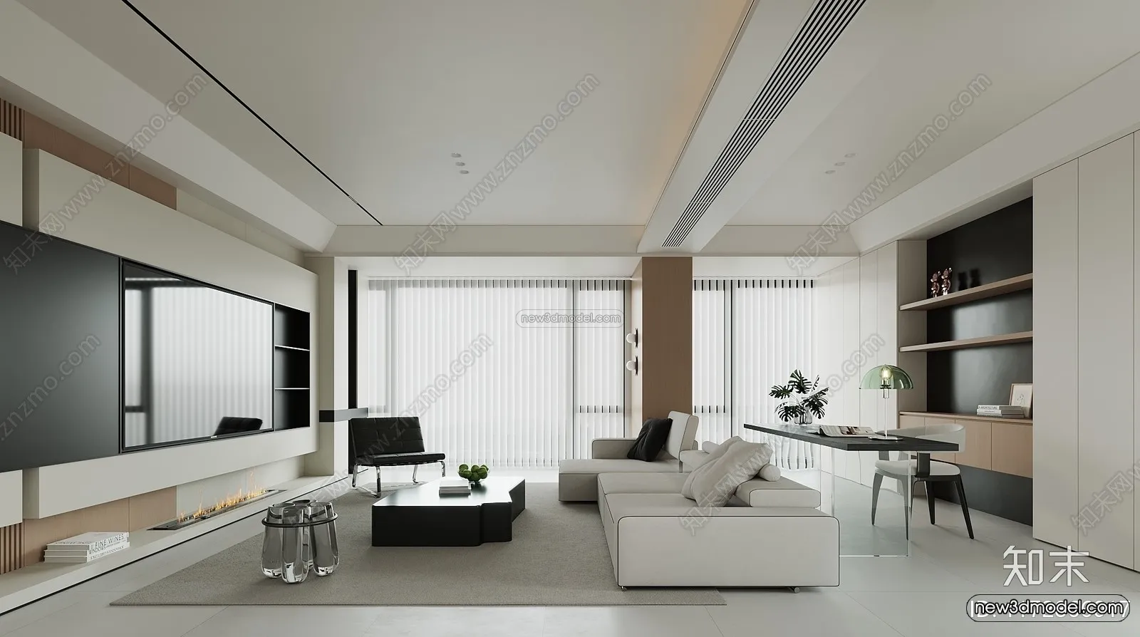 Modern Style Interior 3D Blocks and 3D Models - Living Room 3D Scene - 117