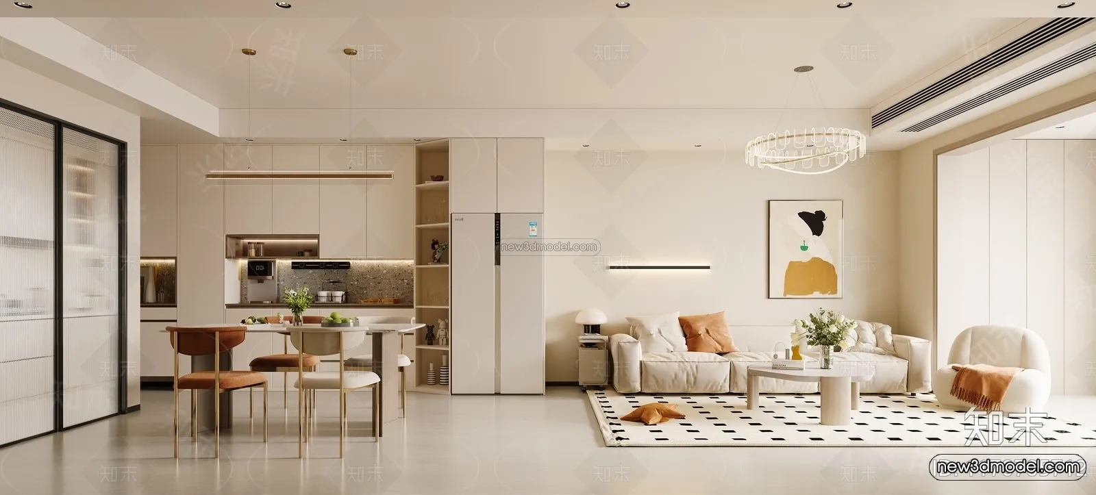 Modern Style Interior 3D Blocks and 3D Models - Living Room 3D Scene - 120