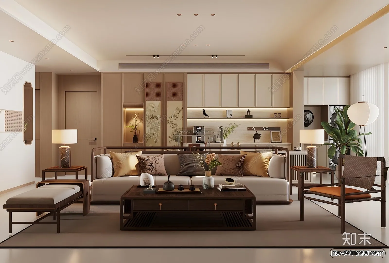 Modern Style Interior 3D Blocks and 3D Models - Living Room 3D Scene - 123