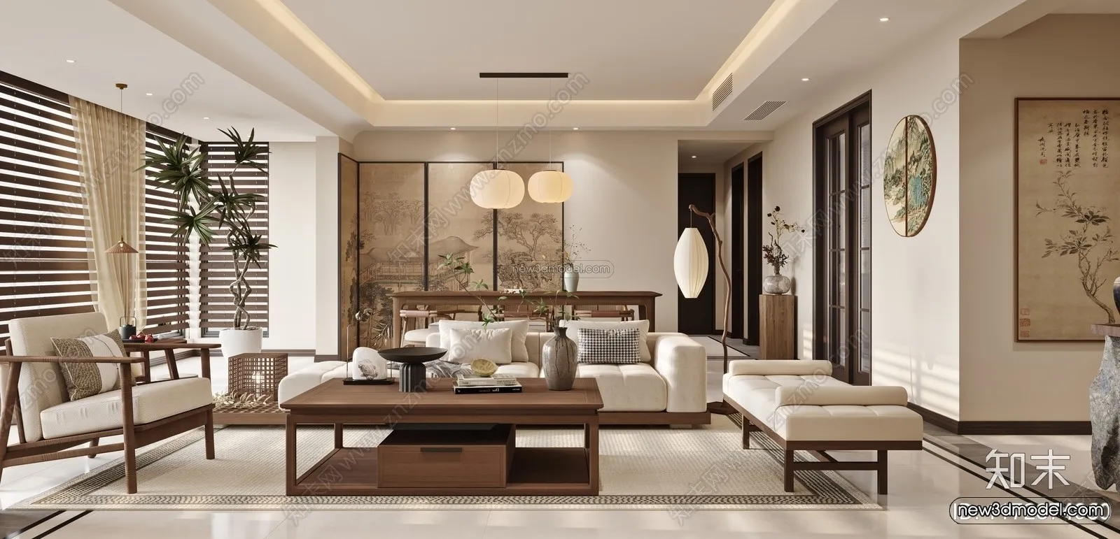 Modern Style Interior 3D Blocks and 3D Models - Living Room 3D Scene - 129