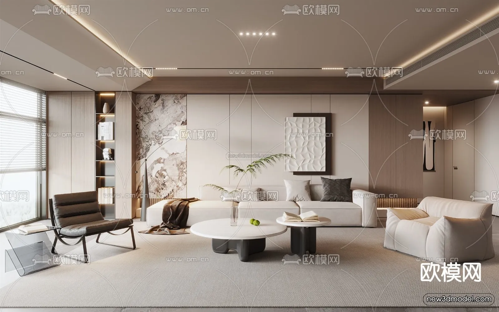 Modern Style Interior 3D Blocks and 3D Models - Living Room 3D Scene - 130