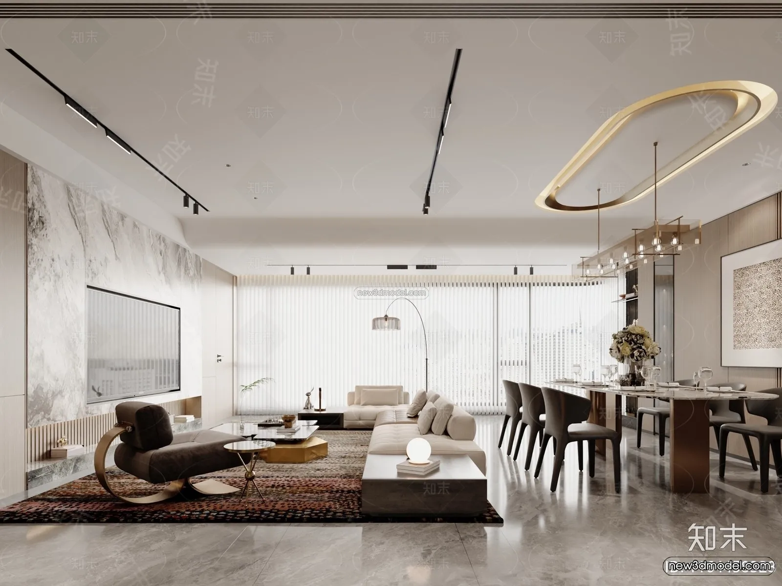 Modern Style Interior 3D Blocks and 3D Models - Living Room 3D Scene - 133