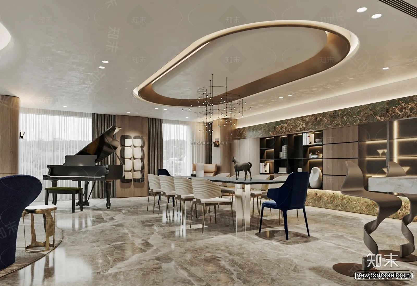 Modern Style Interior 3D Blocks and 3D Models - Living Room 3D Scene - 134