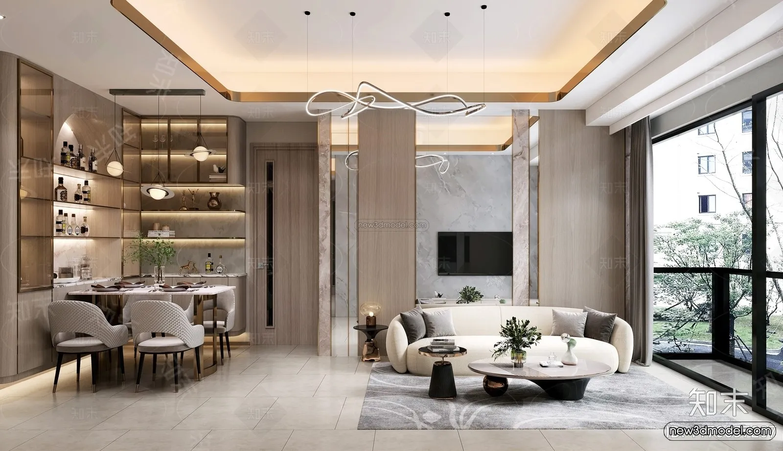 Modern Style Interior 3D Blocks and 3D Models - Living Room 3D Scene - 135