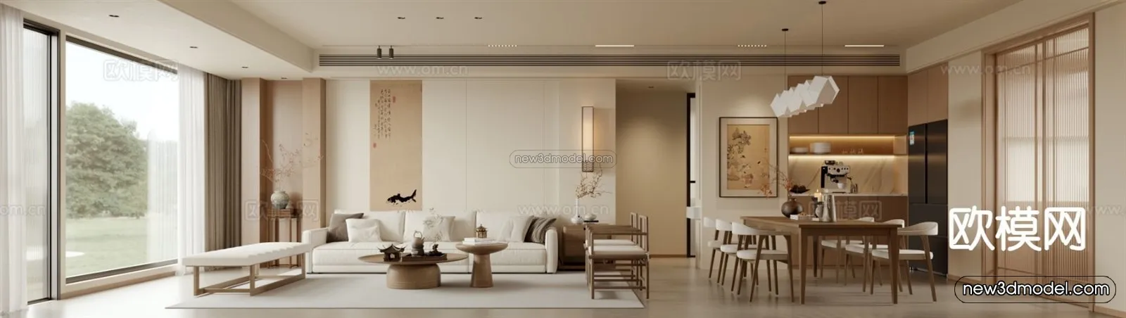 Modern Style Interior 3D Blocks and 3D Models - Living Room 3D Scene - 136