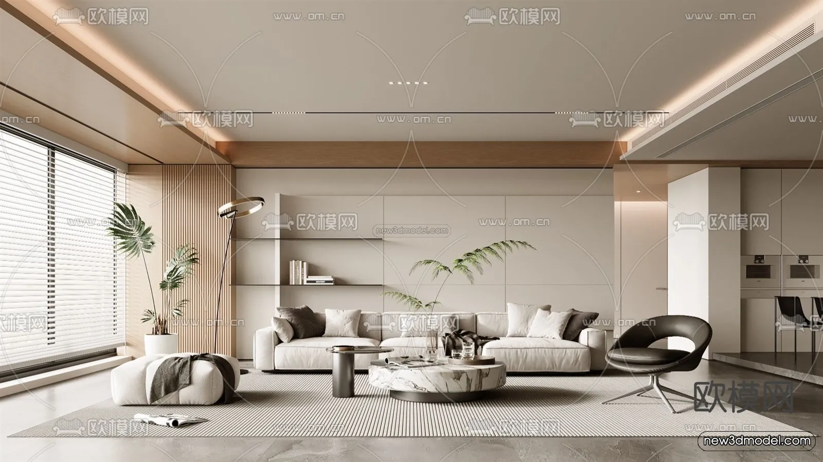 Modern Style Interior 3D Blocks and 3D Models - Living Room 3D Scene - 141