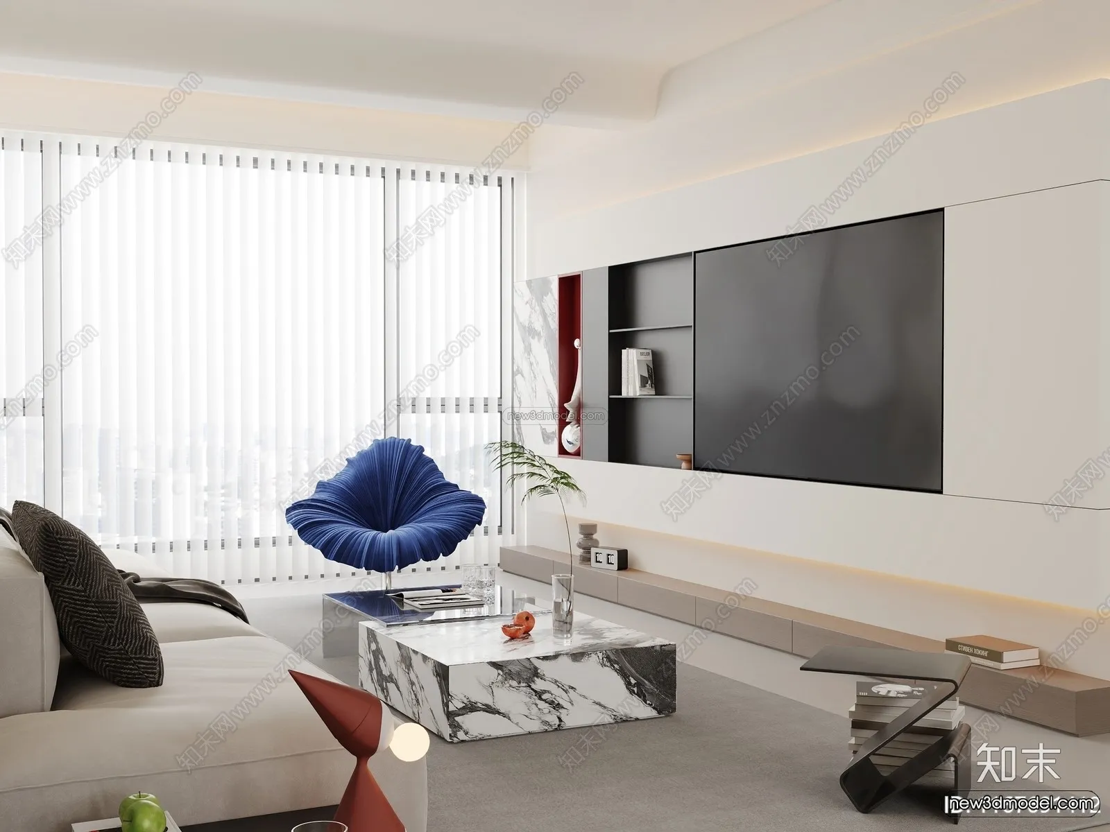 Modern Style Interior 3D Blocks and 3D Models - Living Room 3D Scene - 150