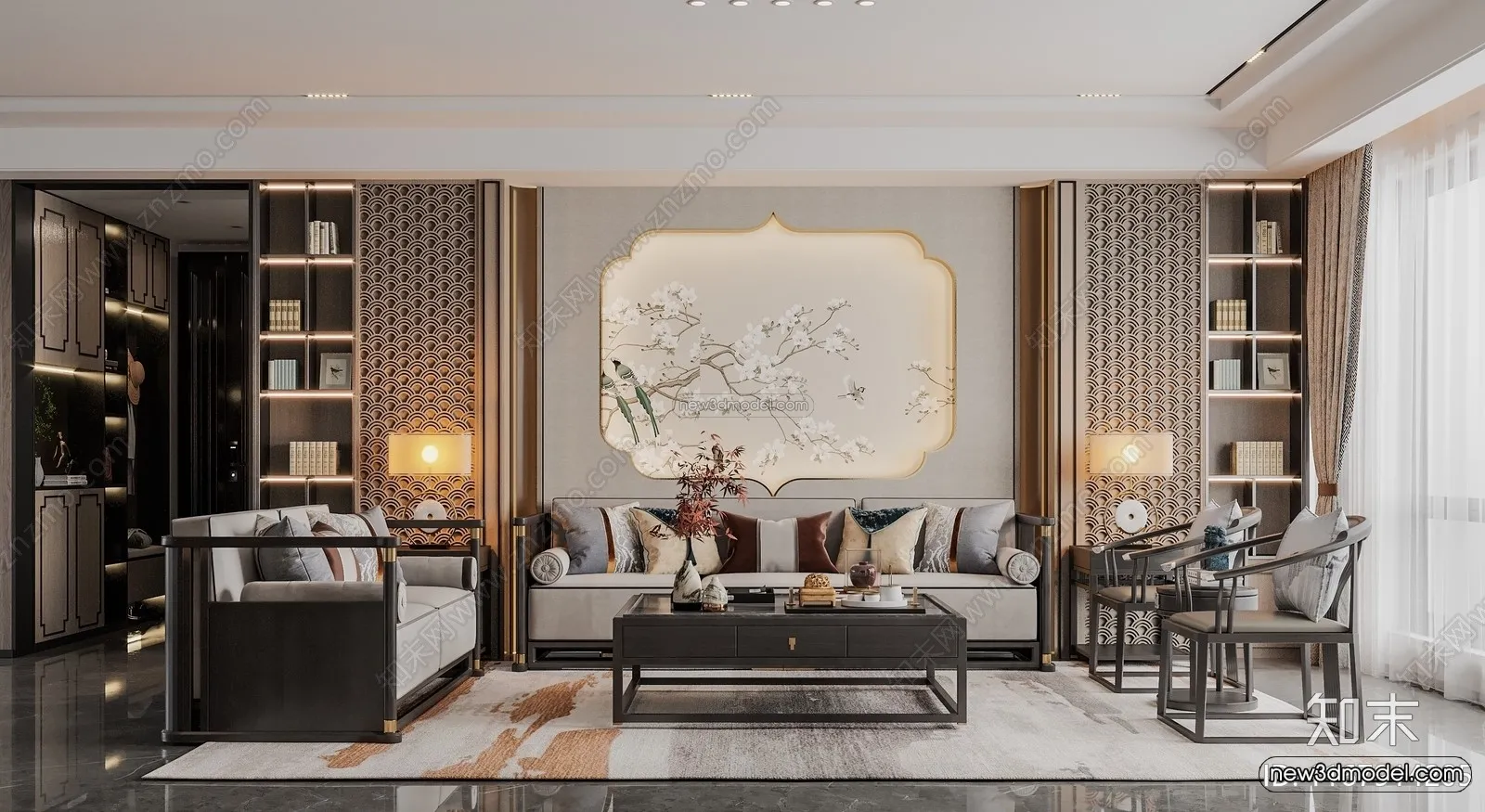 Modern Style Interior 3D Blocks and 3D Models - Living Room 3D Scene - 155