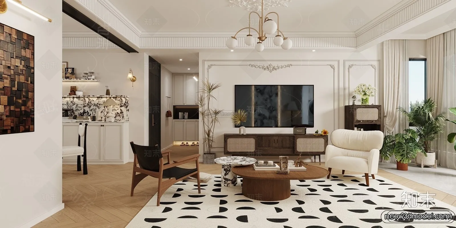 Modern Style Interior 3D Blocks and 3D Models - Living Room 3D Scene - 156