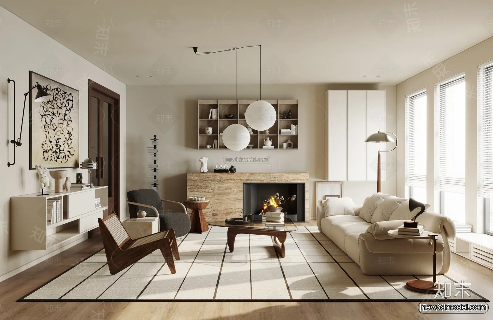 Modern Style Interior 3D Blocks and 3D Models - Living Room 3D Scene - 166