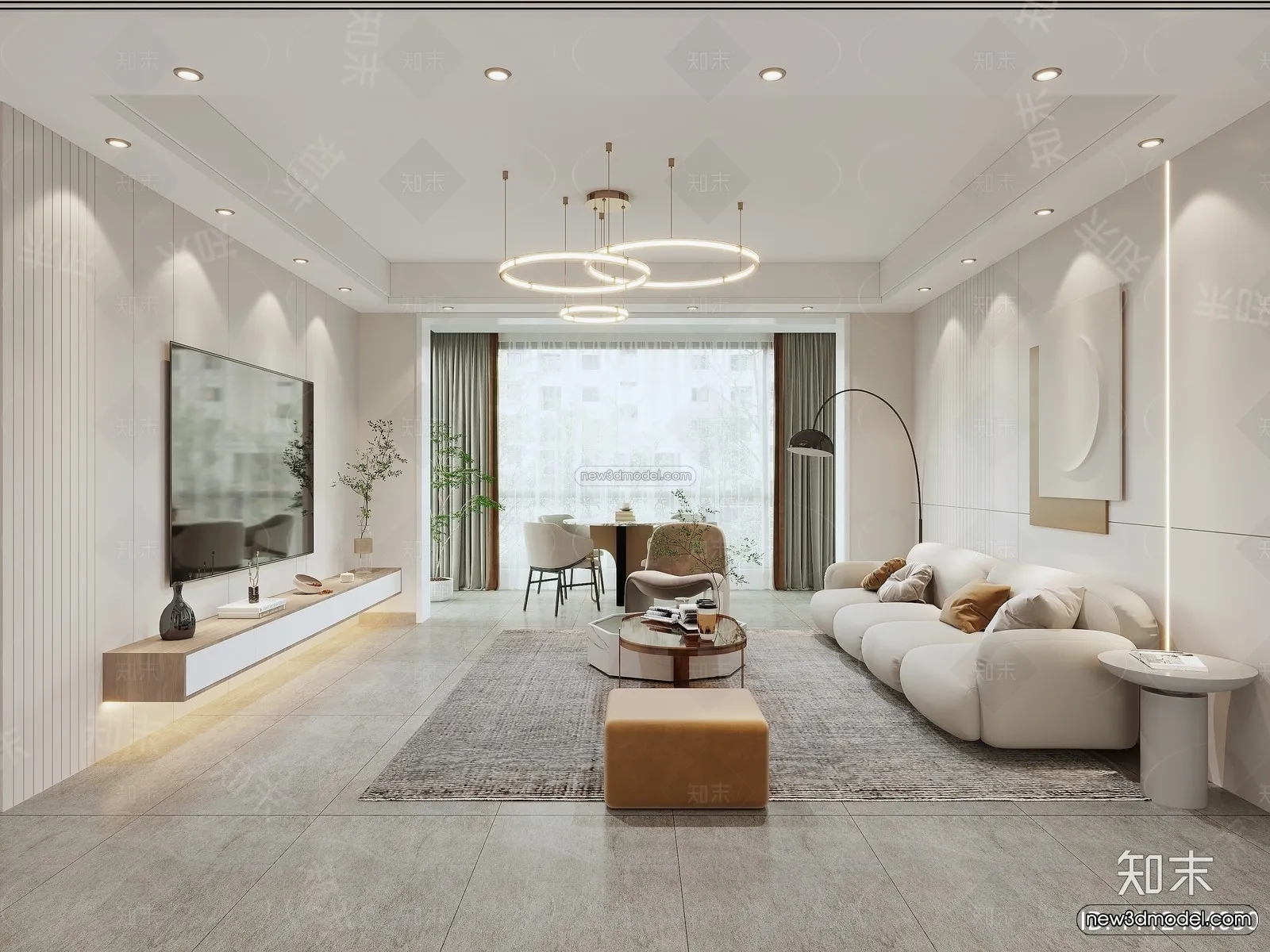 Modern Style Interior 3D Blocks and 3D Models - Living Room 3D Scene - 174