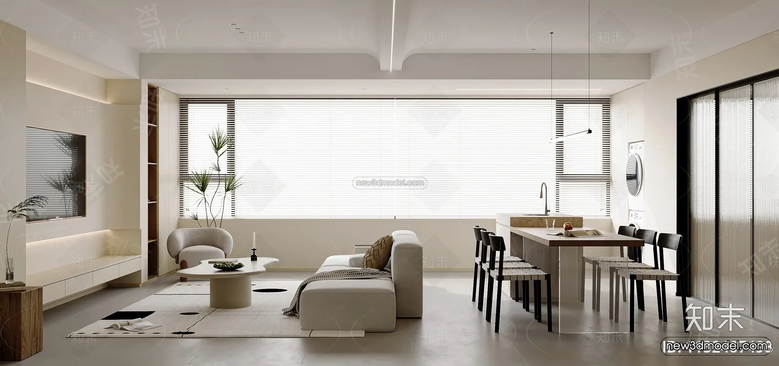 Modern Style Interior 3D Blocks and 3D Models - Living Room 3D Scene - 177