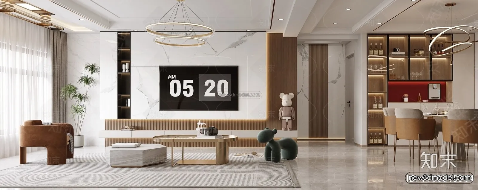Modern Style Interior 3D Blocks and 3D Models - Living Room 3D Scene - 183