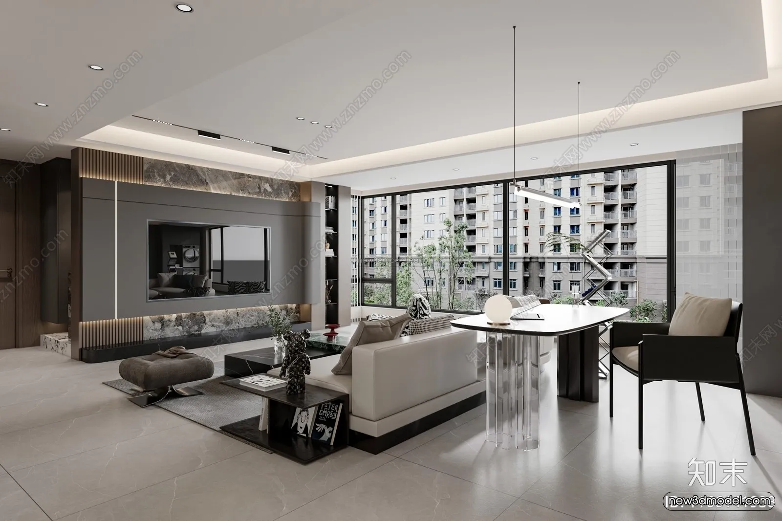 Modern Style Interior 3D Blocks and 3D Models - Living Room 3D Scene - 187