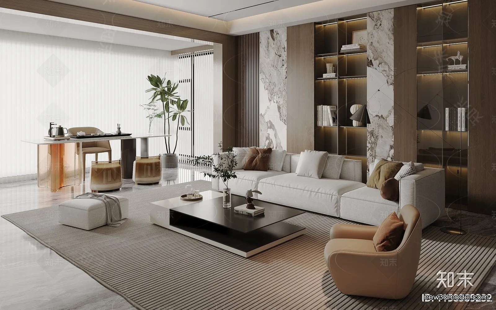 Modern Style Interior 3D Blocks and 3D Models - Living Room 3D Scene - 189
