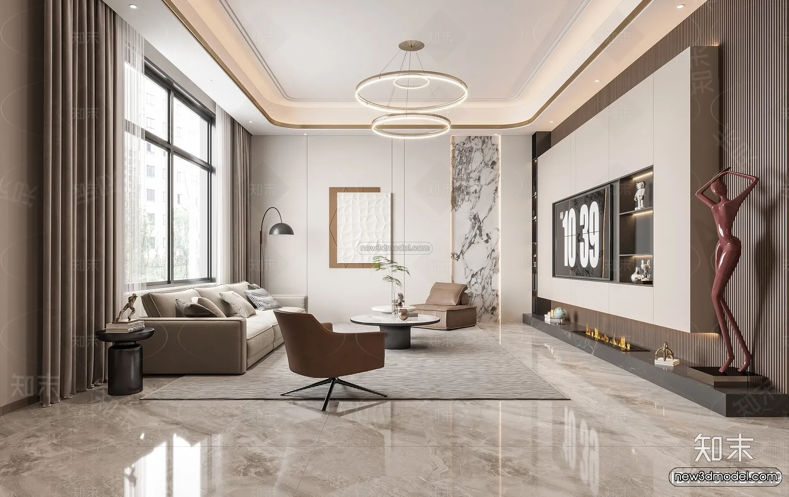 Modern Style Interior 3D Blocks and 3D Models - Living Room 3D Scene - 194