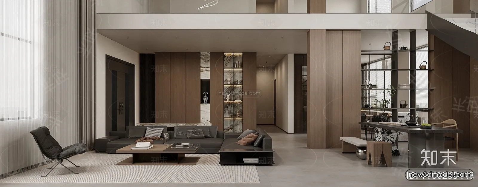 Modern Style Interior 3D Blocks and 3D Models - Living Room 3D Scene - 195