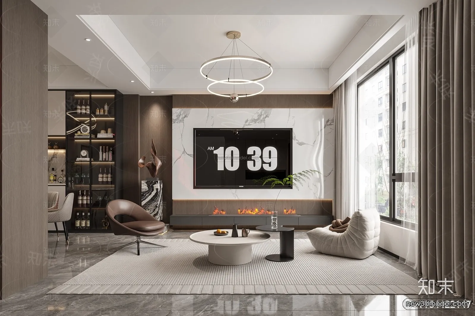 Modern Style Interior 3D Blocks and 3D Models - Living Room 3D Scene - 197