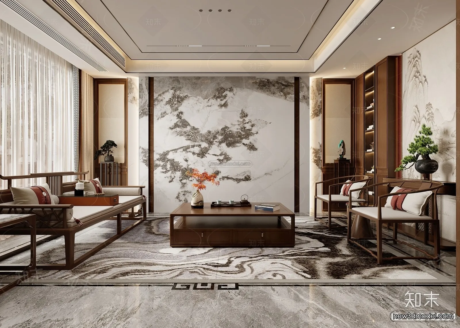 Modern Style Interior 3D Blocks and 3D Models - Living Room 3D Scene - 200