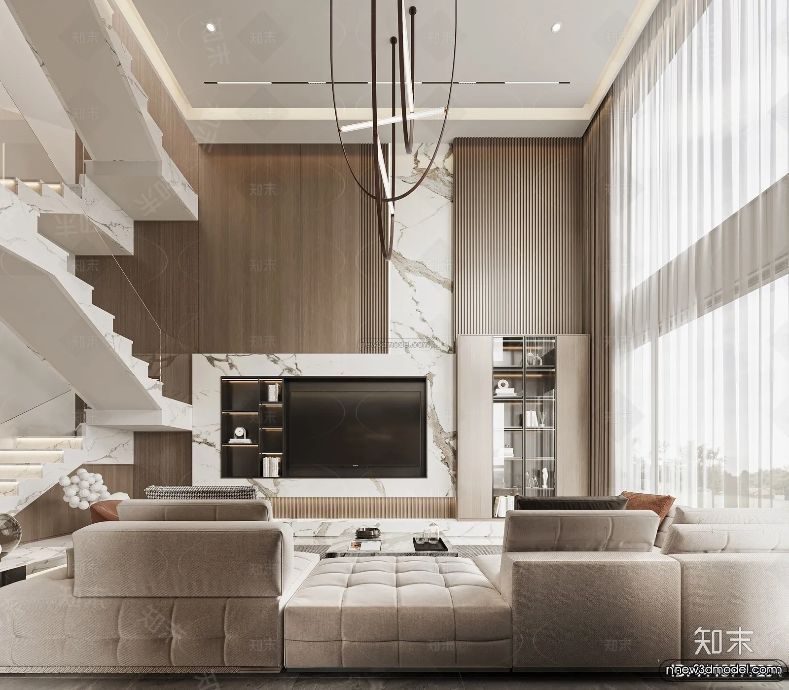 Modern Style Interior 3D Blocks and 3D Models - Living Room 3D Scene - 202