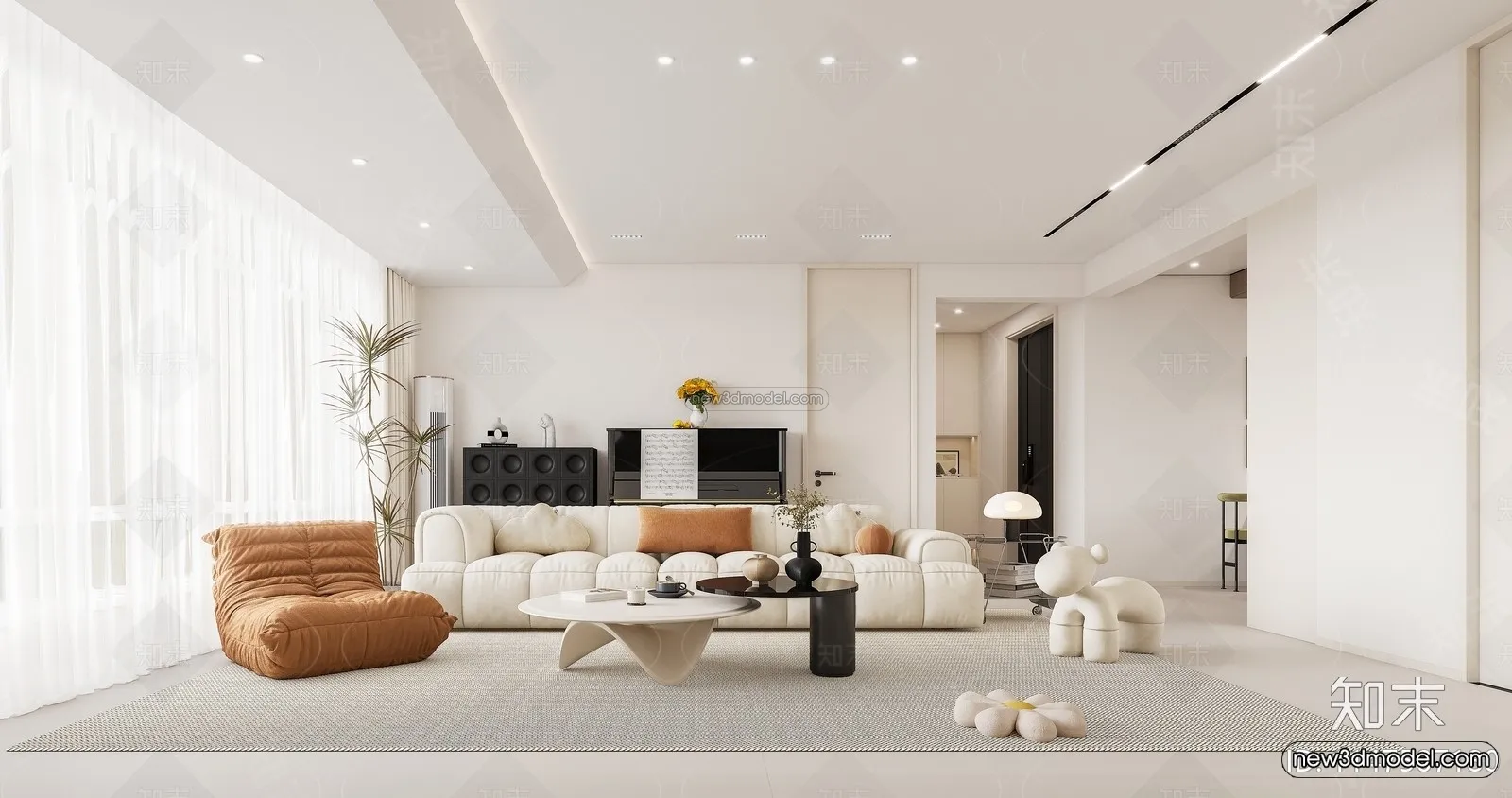 Modern Style Interior 3D Blocks and 3D Models - Living Room 3D Scene - 204