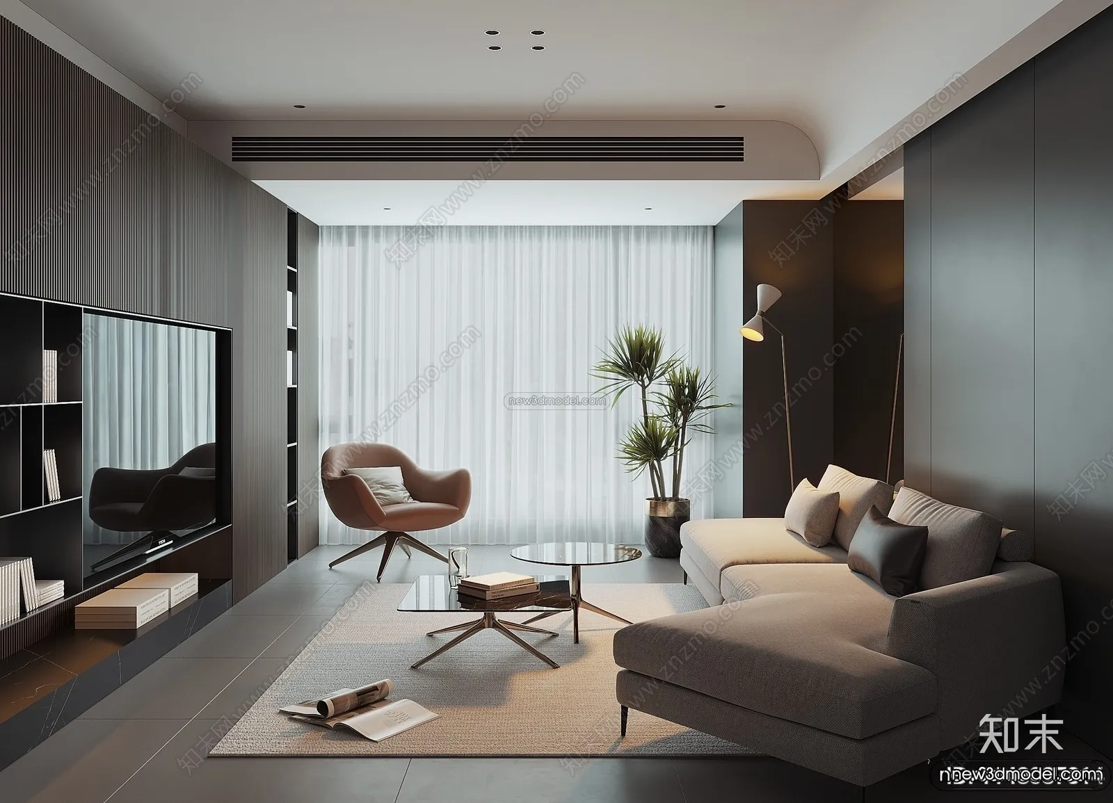 Modern Style Interior 3D Blocks and 3D Models - Living Room 3D Scene - 215