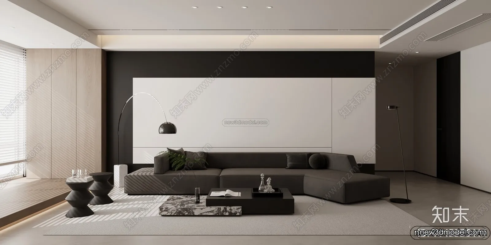 Modern Style Interior 3D Blocks and 3D Models - Living Room 3D Scene - 219