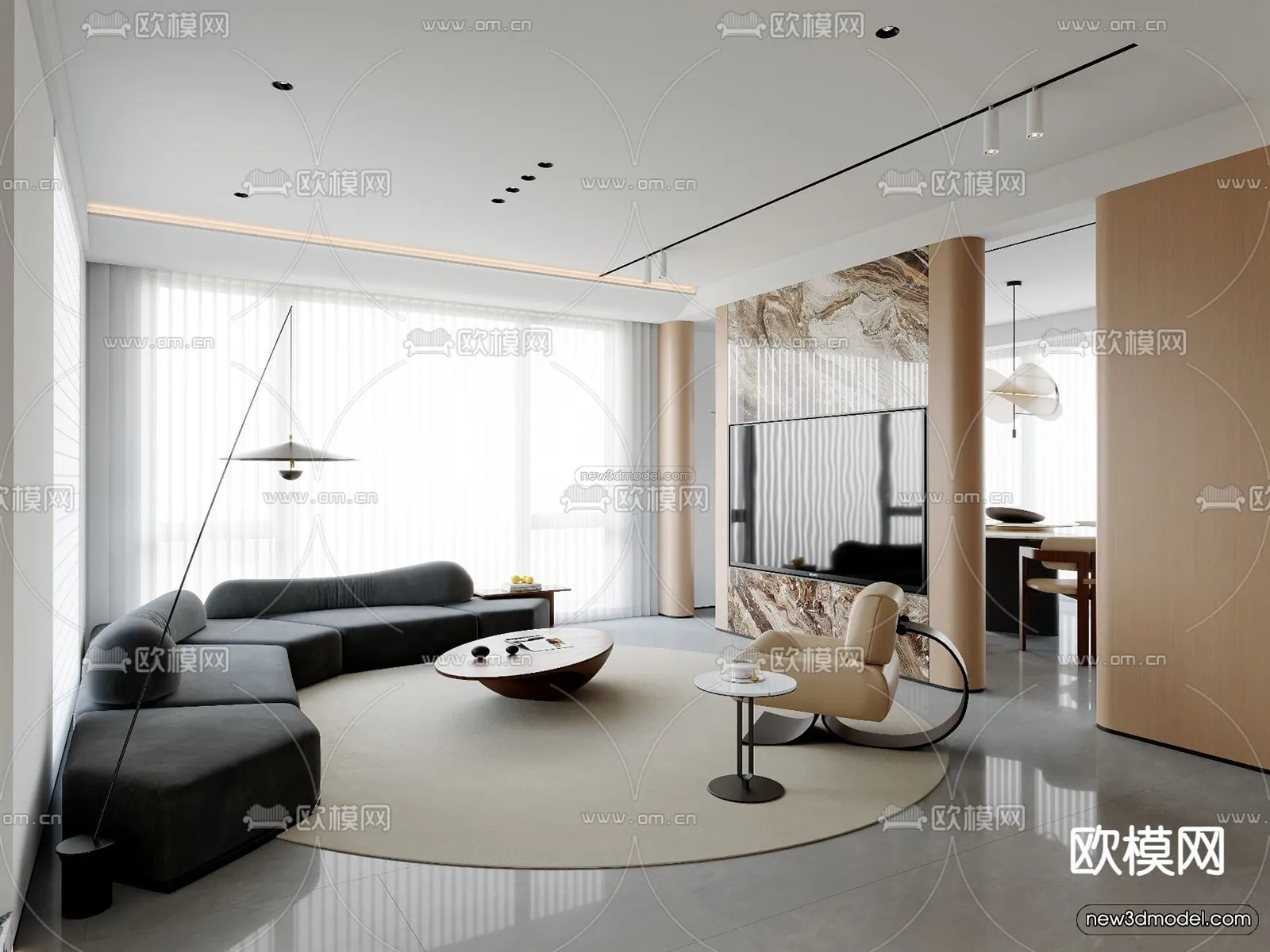Modern Style Interior 3D Blocks and 3D Models - Living Room 3D Scene - 232