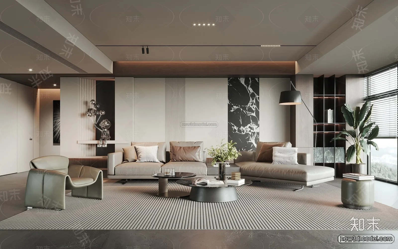 Modern Style Interior 3D Blocks and 3D Models - Living Room 3D Scene - 238