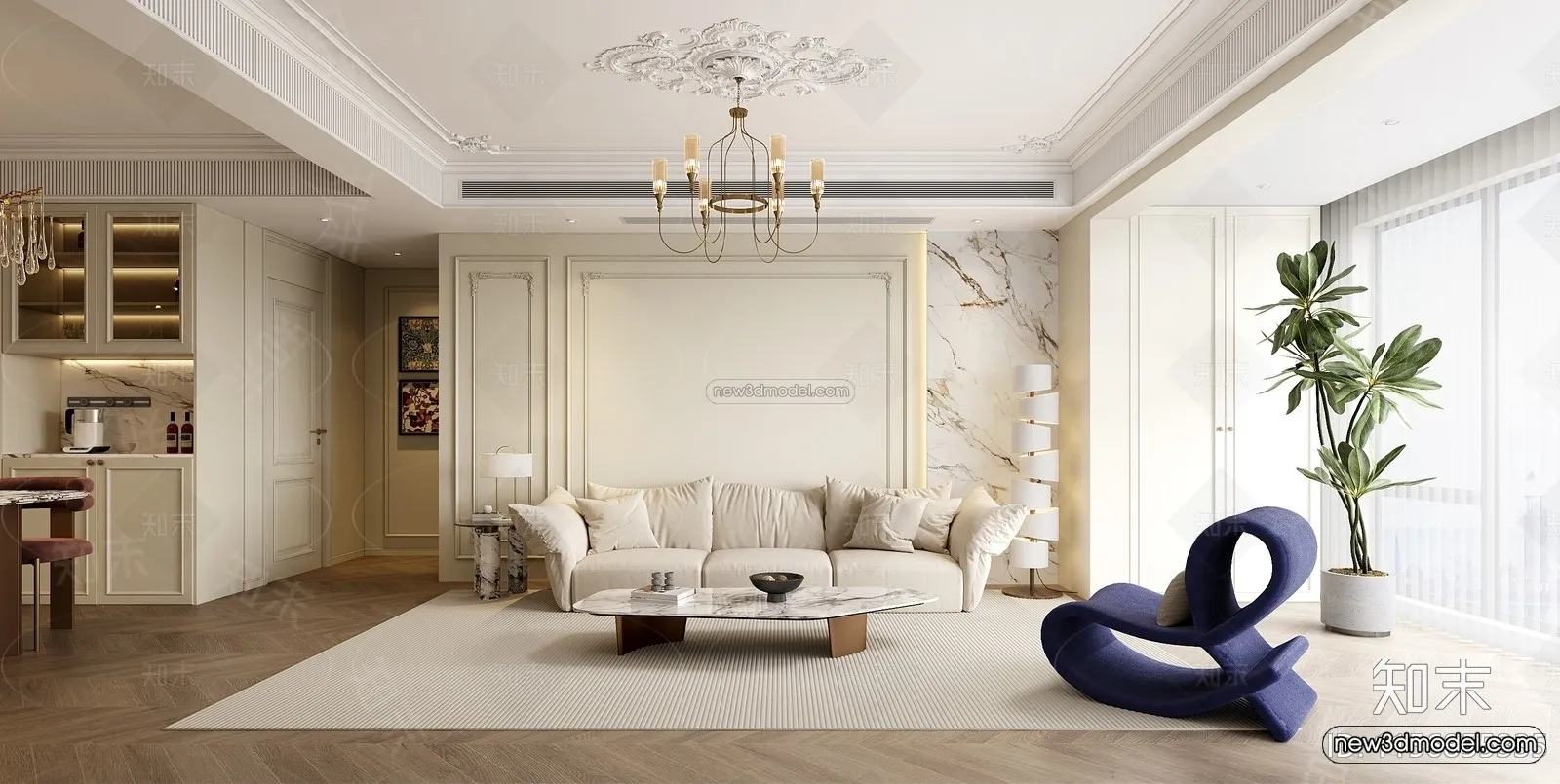 Modern Style Interior 3D Blocks and 3D Models - Living Room 3D Scene - 244