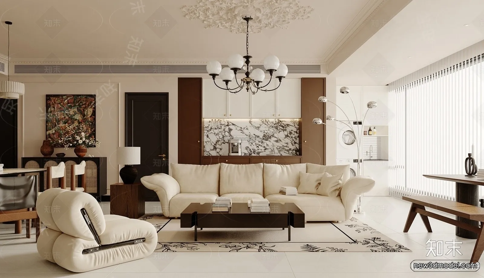 Modern Style Interior 3D Blocks and 3D Models - Living Room 3D Scene - 251