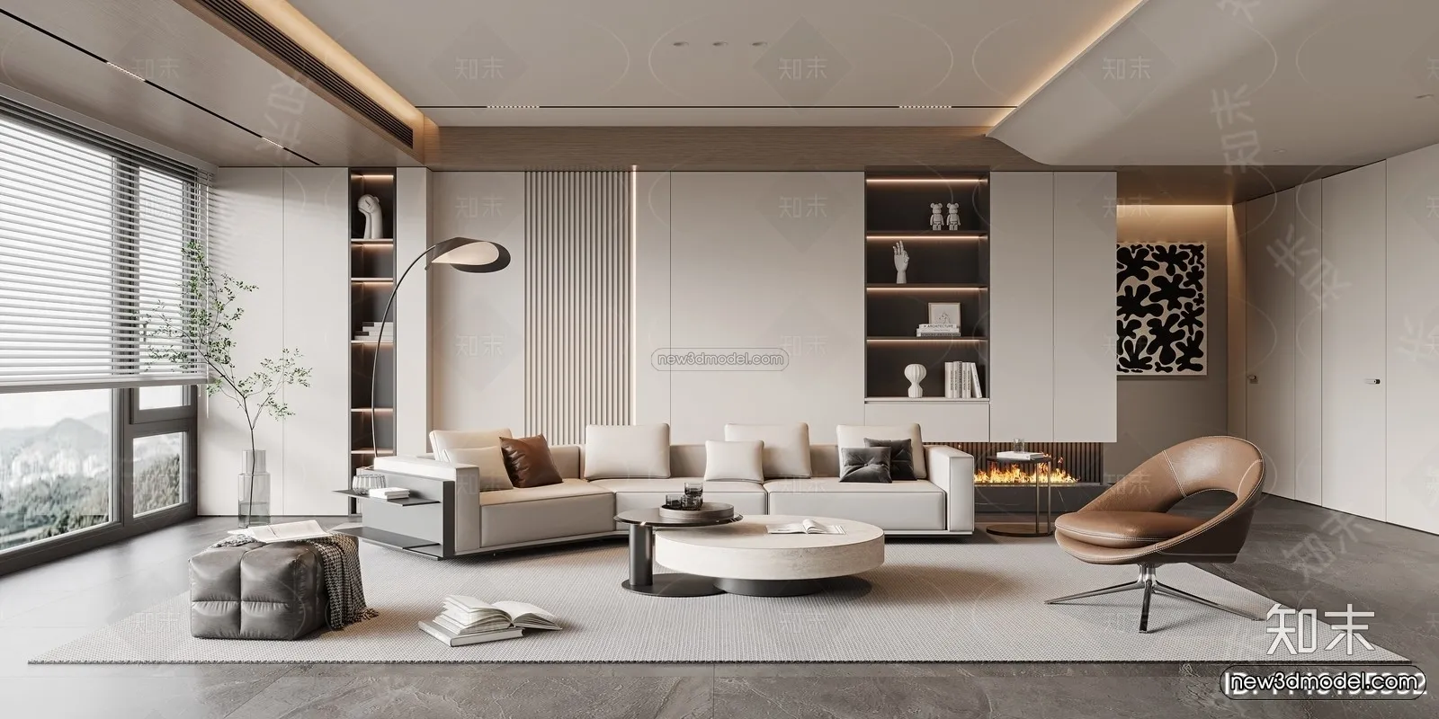 Modern Style Interior 3D Blocks and 3D Models - Living Room 3D Scene - 254