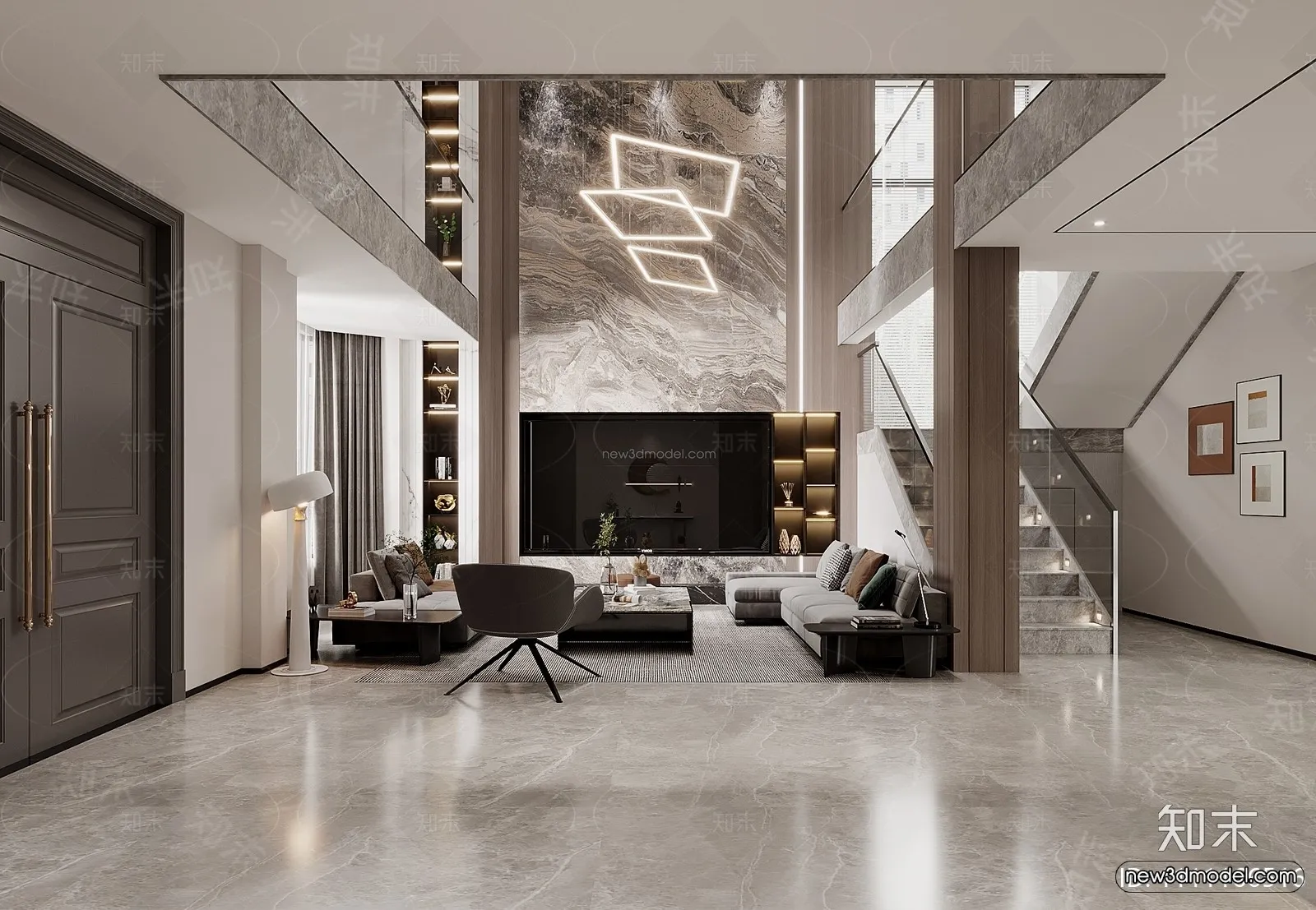 Modern Style Interior 3D Blocks and 3D Models - Living Room 3D Scene - 256