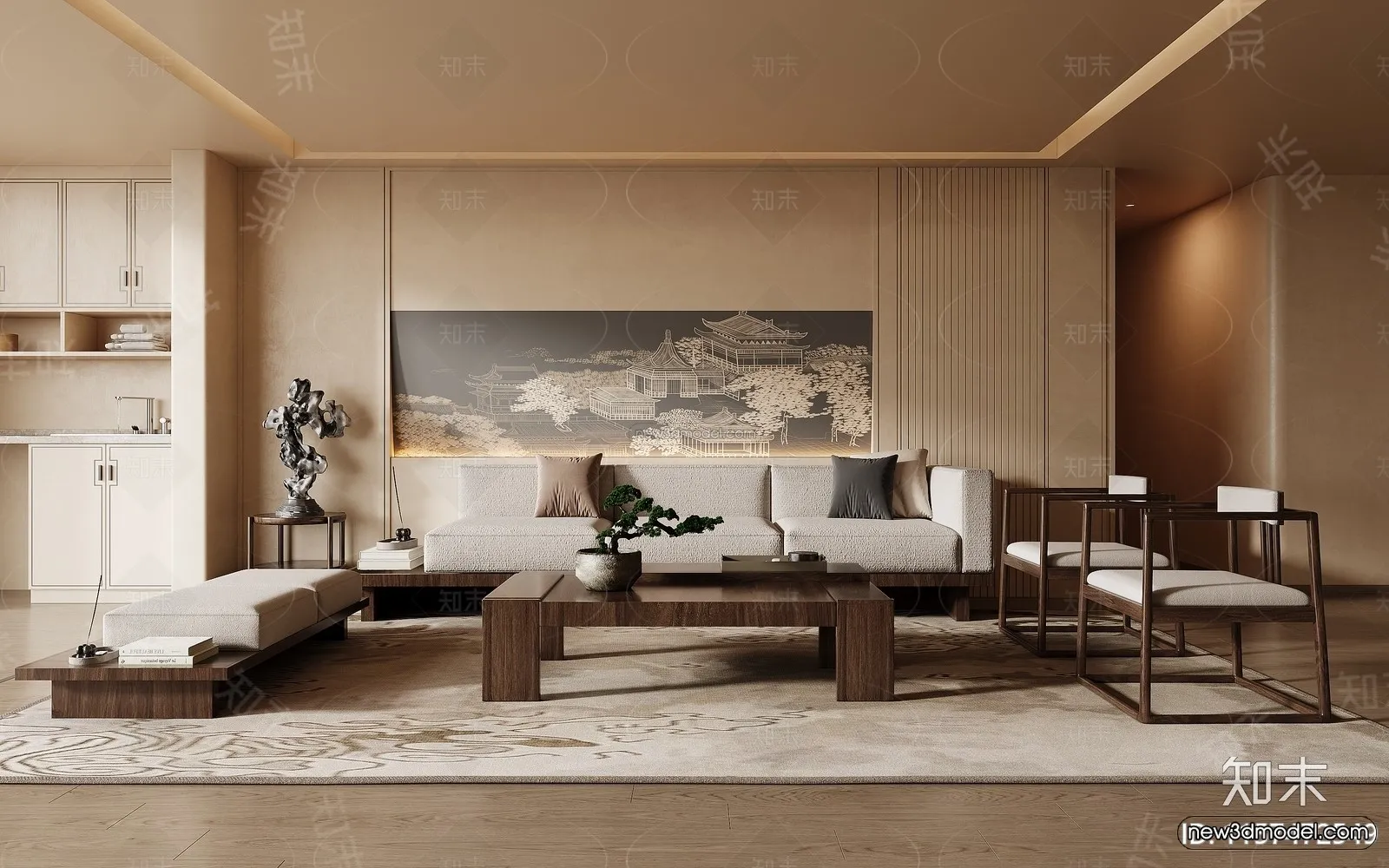 Modern Style Interior 3D Blocks and 3D Models - Living Room 3D Scene - 260