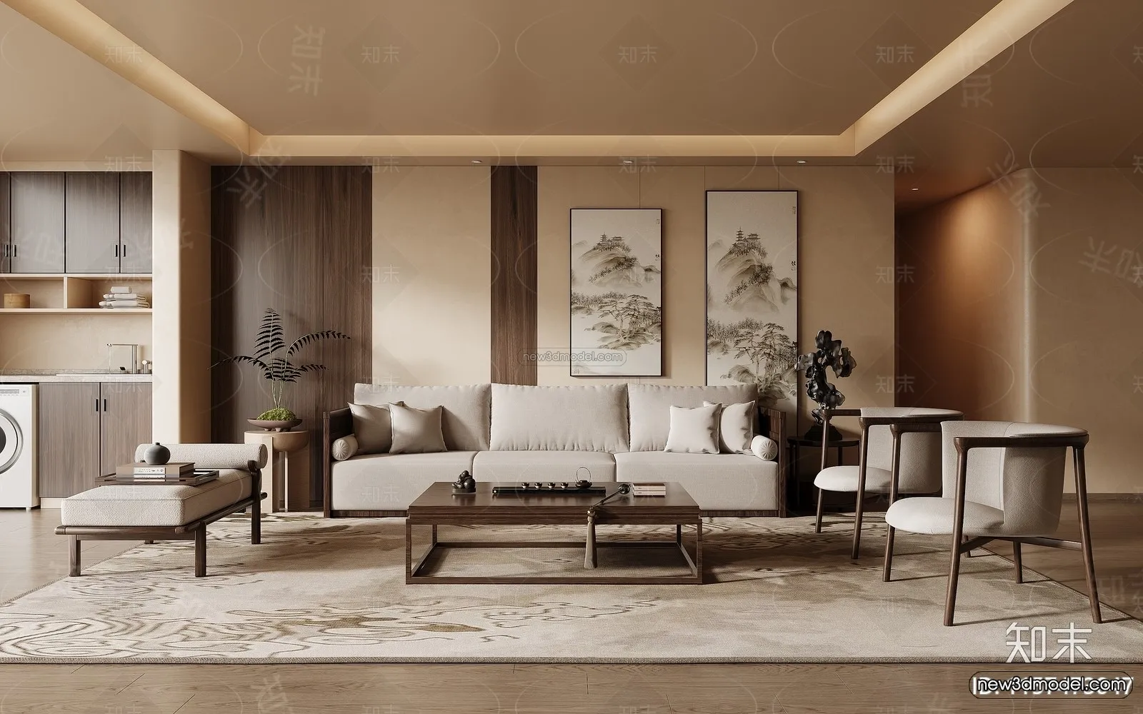 Modern Style Interior 3D Blocks and 3D Models - Living Room 3D Scene - 263