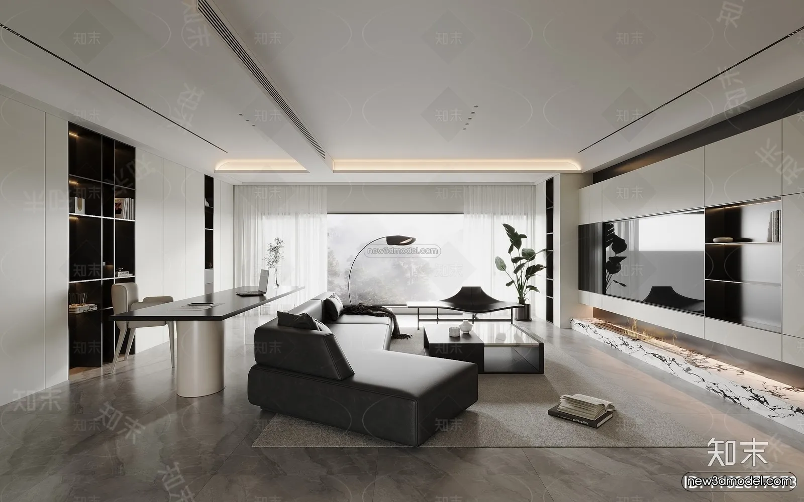 Modern Style Interior 3D Blocks and 3D Models - Living Room 3D Scene - 266