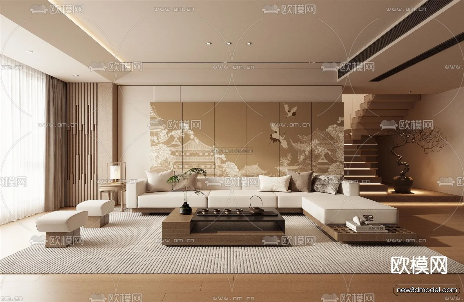 Modern Style Interior 3D Blocks and 3D Models - Living Room 3D Scene - 267