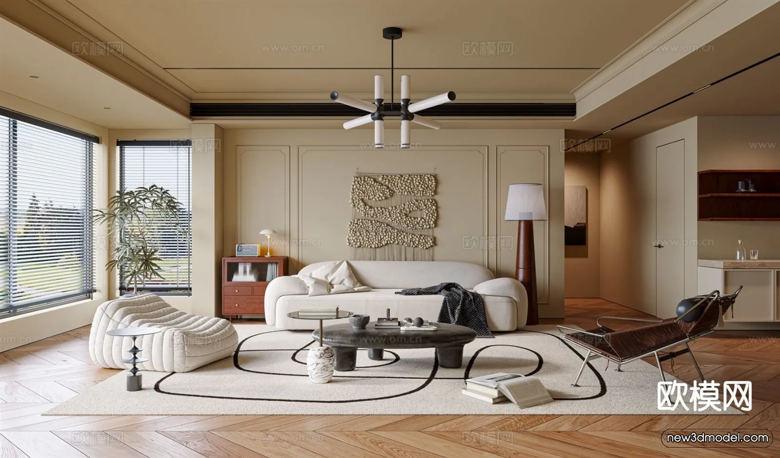 Modern Style Interior 3D Blocks and 3D Models - Living Room 3D Scene - 282