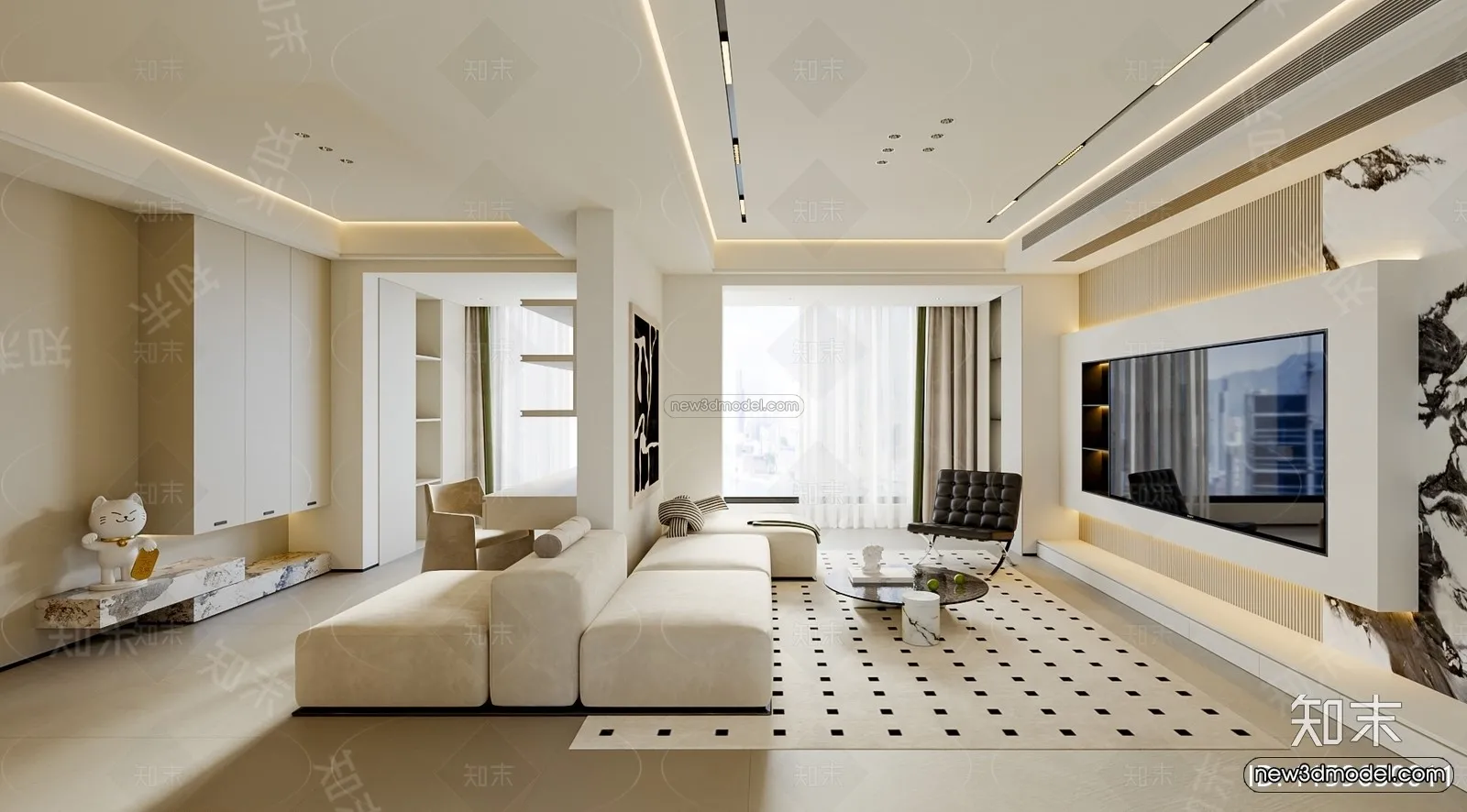 Modern Style Interior 3D Blocks and 3D Models - Living Room 3D Scene - 289