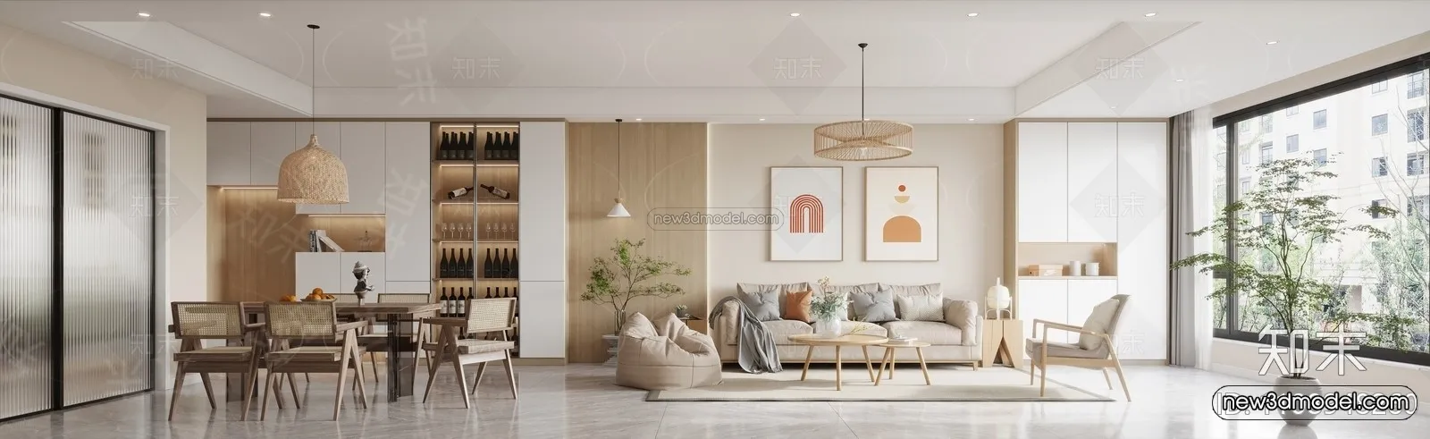 Modern Style Interior 3D Blocks and 3D Models - Living Room 3D Scene - 292