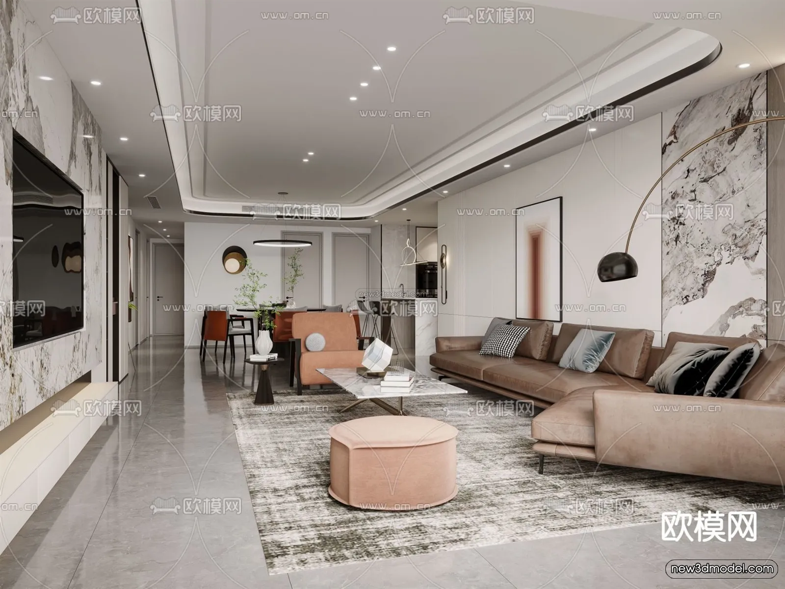 Modern Style Interior 3D Blocks and 3D Models - Living Room 3D Scene - 293