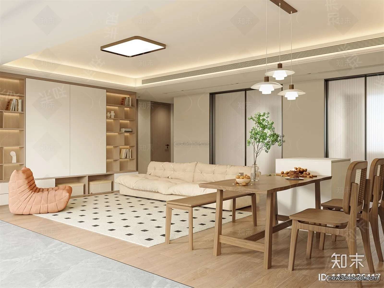 Modern Style Interior 3D Blocks and 3D Models - Living Room 3D Scene - 294