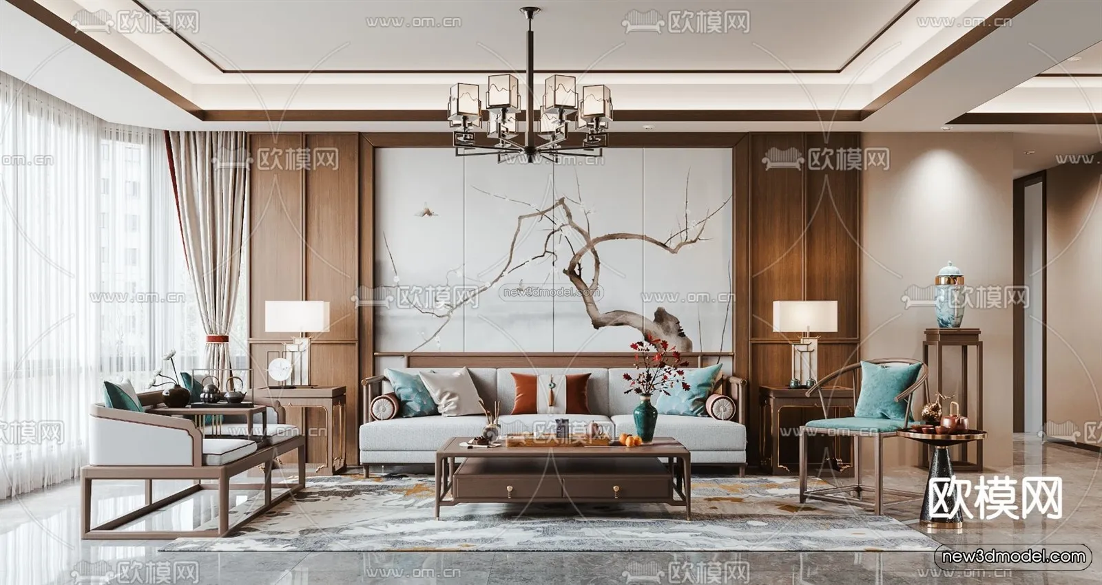 Modern Style Interior 3D Blocks and 3D Models - Living Room 3D Scene - 299