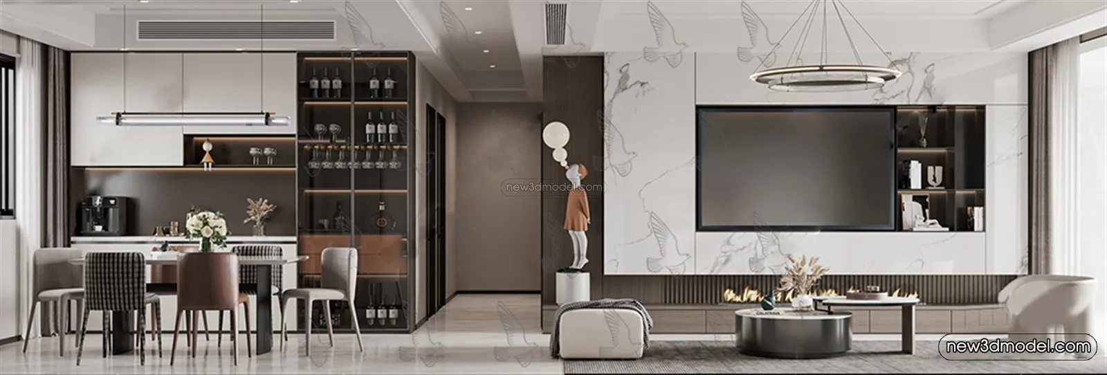 Modern Style Interior 3D Blocks and 3D Models - Living Room 3D Scene - 300