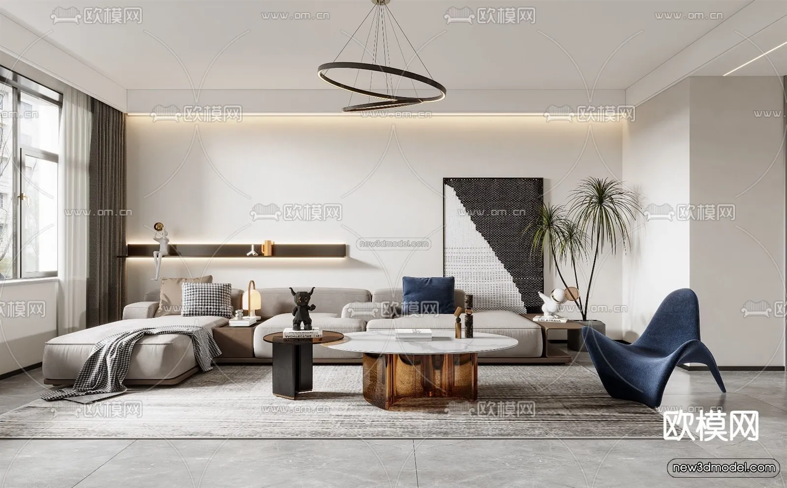 Modern Style Interior 3D Blocks and 3D Models - Living Room 3D Scene - 302