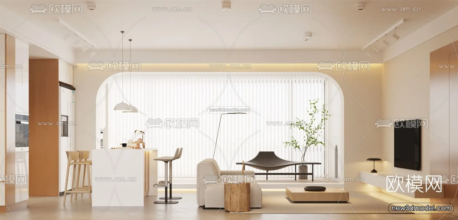 Modern Style Interior 3D Blocks and 3D Models - Living Room 3D Scene - 303